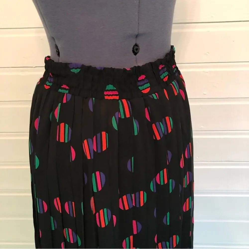 Vintage 70s 80s Polyester Matching Top and Skirt Loose 2 Piece Coord Set Rainbow
